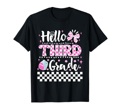Hello Third Grade Coquette First Day of School Teacher Girls T-Shirt von Back To School 3rd Grade First Day Tee