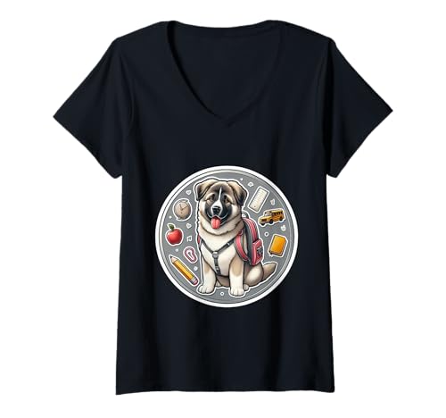 Damen Anatolischer Schäferhund für Jungen, Mädchen, Besitzer T-Shirt mit V-Ausschnitt von Back To School Anatolian Shepherd Dog Products