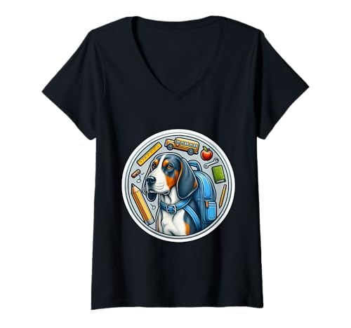 Damen Back To School Bluetick Coonhound Hund Jungen Mädchen Besitzer Kinder T-Shirt mit V-Ausschnitt Damen Back To School Bluetick Coonhound Hund Jungen Mädchen Besitzer Kinder T-Shirt mit V-Ausschnitt von Back To School Bluetick Coonhound Dog Products