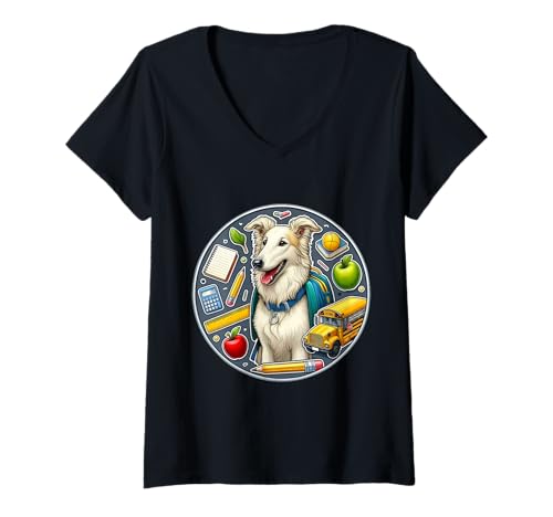 Damen Back To School Borsoi Dog Boys Girls Owner Student Kids T-Shirt mit V-Ausschnitt Damen Back To School Borsoi Dog Boys Girls Owner Student Kids T-Shirt mit V-Ausschnitt von Back To School Borzoi Dog Products