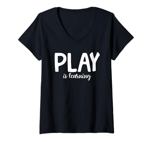 Damen Play is Learning Vorschule Pre-K Kindergartenlehrer T-Shirt mit V-Ausschnitt von Back To School Boys & Girls Co.