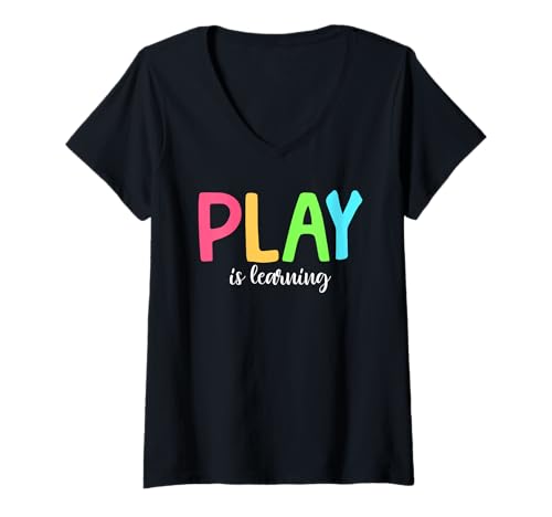 Damen Play is Learning Vorschule Pre-K Kindergartenlehrer T-Shirt mit V-Ausschnitt von Back To School Boys & Girls Co.