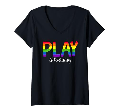 Damen Play is Learning Vorschule Pre-K Kindergartenlehrer T-Shirt mit V-Ausschnitt von Back To School Boys & Girls Co.