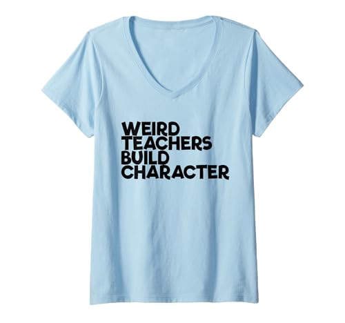Damen Seltsame Lehrer Bauen Charakter T-Shirt mit V-Ausschnitt von Back To School Boys & Girls Co.