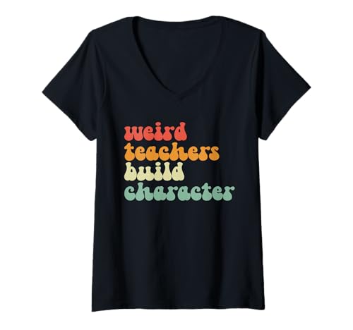 Damen Seltsame Lehrer Bauen Charakter T-Shirt mit V-Ausschnitt von Back To School Boys & Girls Co.