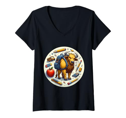 Damen Back To School Bull Kids, Jungen, Mädchen, Student, Kind, Rancher T-Shirt mit V-Ausschnitt von Back To School Bull Student Products
