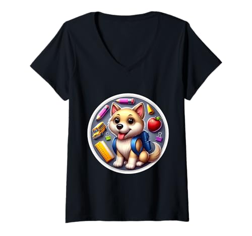 Damen Back To School Chinook Hund Jungen Mädchen Besitzer Student Kinder Haustier T-Shirt mit V-Ausschnitt Damen Back To School Chinook Hund Jungen Mädchen Besitzer Student Kinder Haustier T-Shirt mit V-Ausschnitt von Back To School Chinook Dog Products