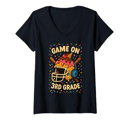 Damen Back to School Game Baseball für die dritte Klasse am ersten Tag T-Shirt mit V-Ausschnitt Damen Back to School Game Baseball für die dritte Klasse am ersten Tag T-Shirt mit V-Ausschnitt von Back To School Collections