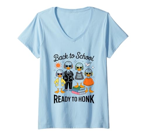 Damen Zurück in die Schule Bereit zum Hupen T-Shirt mit V-Ausschnitt Damen Zurück in die Schule Bereit zum Hupen T-Shirt mit V-Ausschnitt von Back To School Cool Duck Squad Style