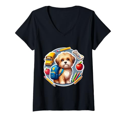 Damen Back To School Dandie Dinmont Terrier Hund Jungen Mädchen Kinder T-Shirt mit V-Ausschnitt Damen Back To School Dandie Dinmont Terrier Hund Jungen Mädchen Kinder T-Shirt mit V-Ausschnitt von Back To School Dandie Dinmont Terrier Dog Products