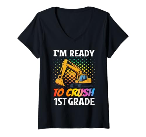 Damen I'm Ready To Crush 1. Klasse Bagger Baufahrzeug T-Shirt mit V-Ausschnitt Damen I'm Ready To Crush 1. Klasse Bagger Baufahrzeug T-Shirt mit V-Ausschnitt von Back To School Excavators Construction Boys Design