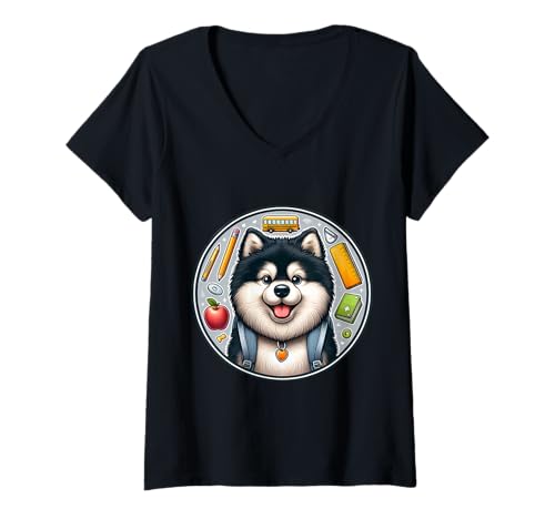 Damen Finnischer Lapphund Hund für Jungen und Mädchen, Besitzer T-Shirt mit V-Ausschnitt Damen Finnischer Lapphund Hund für Jungen und Mädchen, Besitzer T-Shirt mit V-Ausschnitt von Back To School Finnish Lapphund Dog Products