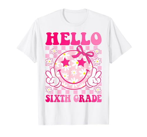 Hallo, Coquette Bow, Mädchen aus der sechsten Klasse, zurück zur Schule T-Shirt von Back To School First Day Of School 6th Grade