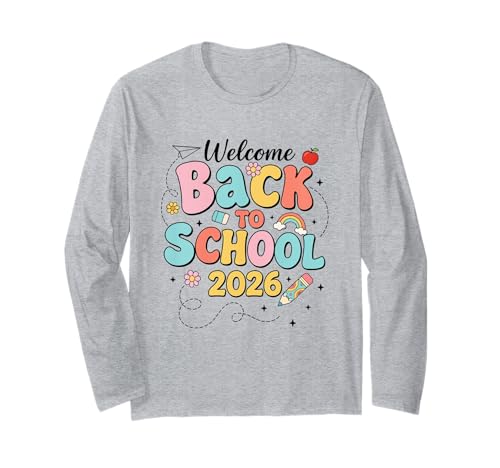 Retro Groovy Welcome Back to School 2026 Lehrer Jungen Mädchen Langarmshirt von Back To School First Day Of School Teacher Kid Tee
