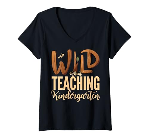 Damen Wild About Teaching Kindergarten Teacher Squad Pädagoge T-Shirt mit V-Ausschnitt Damen Wild About Teaching Kindergarten Teacher Squad Pädagoge T-Shirt mit V-Ausschnitt von Back To School First Day Of School Teacher Student