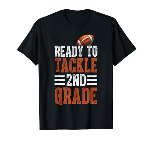 Bereit, den Fußball der 2. Klasse für Jungen und Kleinkinder am ersten Tag in Angriff zu nehmen T-Shirt Bereit, den Fußball der 2. Klasse für Jungen und Kleinkinder am ersten Tag in Angriff zu nehmen T-Shirt von Back To School Football First Day Of School Boys