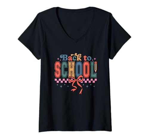 Damen Zurück zur Schule klassischer Stil Bleistiftkunst T-Shirt mit V-Ausschnitt von Back To School Fun Learning Vibes
