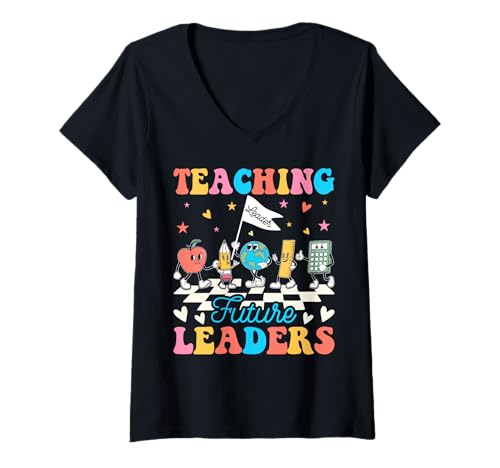 Damen Retro Teaching Future Leaders Back to School Man Women T-Shirt mit V-Ausschnitt Damen Retro Teaching Future Leaders Back to School Man Women T-Shirt mit V-Ausschnitt von Back To School Gift Apparel