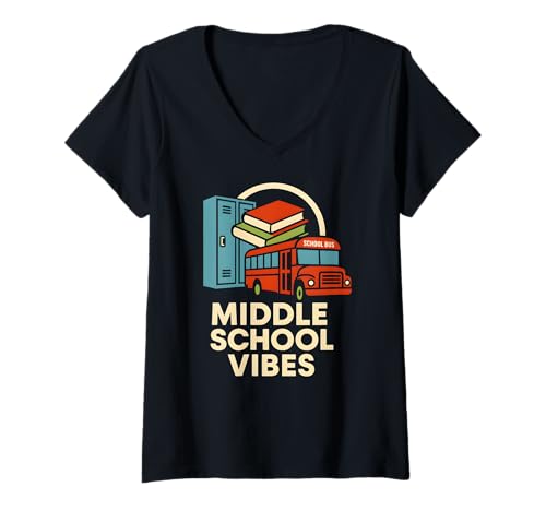 Damen Back To School Middle School Vibes Süßer erster Tag für Frauen T-Shirt mit V-Ausschnitt Damen Back To School Middle School Vibes Süßer erster Tag für Frauen T-Shirt mit V-Ausschnitt von Back To School Happy Middle School Outfit Apparel