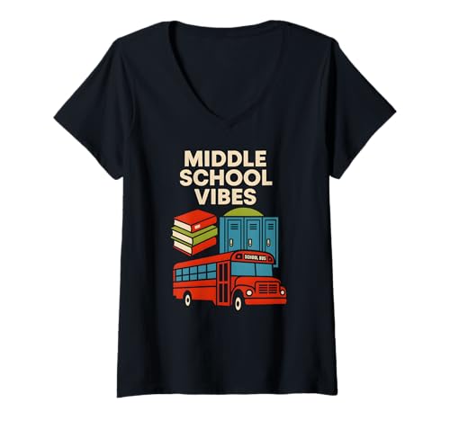 Damen Back To School Middle School Vibes Süßer erster Tag für Frauen T-Shirt mit V-Ausschnitt Damen Back To School Middle School Vibes Süßer erster Tag für Frauen T-Shirt mit V-Ausschnitt von Back To School Happy Middle School Outfit Apparel