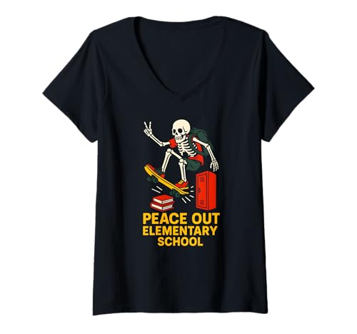 Damen Middle School Peace Out Elementary Coole Kinder gehen wieder zur Schule T-Shirt mit V-Ausschnitt Damen Middle School Peace Out Elementary Coole Kinder gehen wieder zur Schule T-Shirt mit V-Ausschnitt von Back To School Happy Middle School Outfit Apparel