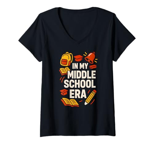 Damen Zurück zur Schule in meiner Mittelschulzeit Süßer erster Tag für Frauen T-Shirt mit V-Ausschnitt Damen Zurück zur Schule in meiner Mittelschulzeit Süßer erster Tag für Frauen T-Shirt mit V-Ausschnitt von Back To School Happy Middle School Outfit Apparel