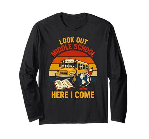 Look Out Middle School Cool Kids Boys Back to School Bus Langarmshirt Look Out Middle School Cool Kids Boys Back to School Bus Langarmshirt von Back To School Happy Middle School Outfit Apparel
