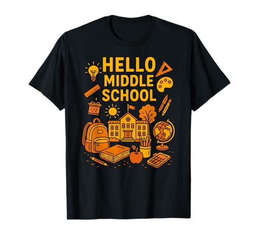 Zurück zur Schule Hallo Mittelschule, süßer erster Tag für Frauen T-Shirt von Back To School Happy Middle School Outfit Apparel