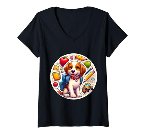Damen Zurück zur Schule Harrier, Hund, Junge, Mädchen, Besitzer, Student, Kinder, Kind T-Shirt mit V-Ausschnitt Damen Zurück zur Schule Harrier, Hund, Junge, Mädchen, Besitzer, Student, Kinder, Kind T-Shirt mit V-Ausschnitt von Back To School Harrier Dog Products