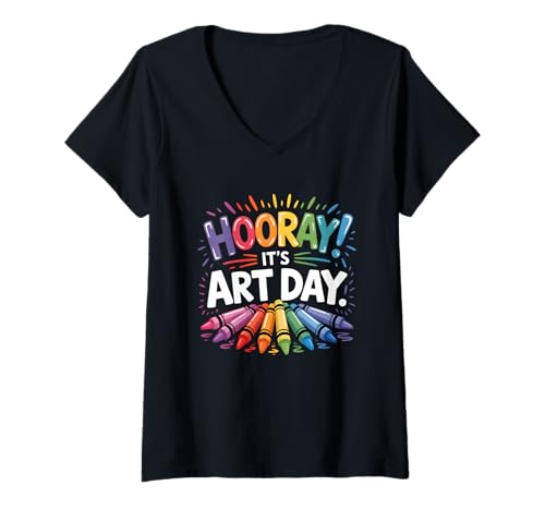 Damen Back to School Hooray It's Art Day Kunstlehrer Kunstkünstler T-Shirt mit V-Ausschnitt von Back To School Hooray It's Art Day Art