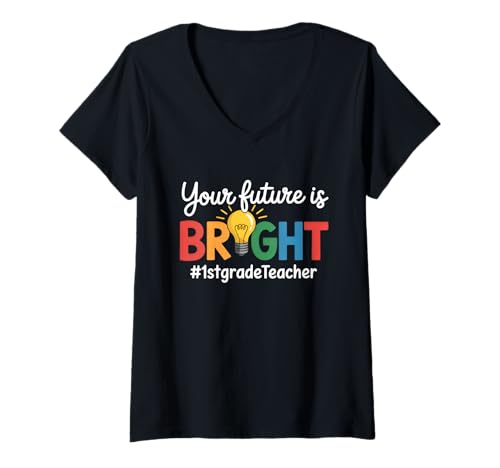 Damen Deine Zukunft ist rosig Erste Klasse Zurück zur Schule T-Shirt mit V-Ausschnitt von Back To School Humor First Graders