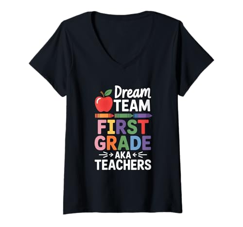 Damen Dreamteam: Die Lehrer der ersten Klasse sind Wieder in der Schule T-Shirt mit V-Ausschnitt von Back To School Humor First Graders