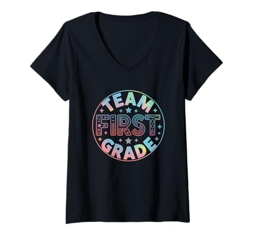 Damen Team First Grade Zurück zur Schule T-Shirt mit V-Ausschnitt von Back To School Humor First Graders