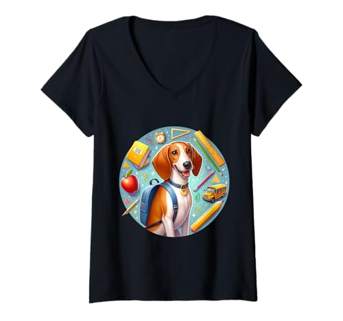 Damen Zurück zur Schule, ibizenkischer Jagdhund, Junge, Mädchen, Besitzer, Schüler, Kinder T-Shirt mit V-Ausschnitt Damen Zurück zur Schule, ibizenkischer Jagdhund, Junge, Mädchen, Besitzer, Schüler, Kinder T-Shirt mit V-Ausschnitt von Back To School Ibizan Hound Dog Products
