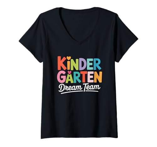 Damen Kindergarten Dream Team Zurück zur Schule T-Shirt mit V-Ausschnitt von Back To School Kindergarten Humor