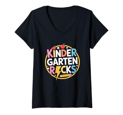 Damen Kindergarten Rocks Zurück zur Schule T-Shirt mit V-Ausschnitt Damen Kindergarten Rocks Zurück zur Schule T-Shirt mit V-Ausschnitt von Back To School Kindergarten Humor