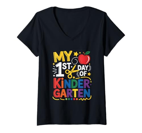 Damen Mein erster Kindergartentag Zurück zur Schule T-Shirt mit V-Ausschnitt Damen Mein erster Kindergartentag Zurück zur Schule T-Shirt mit V-Ausschnitt von Back To School Kindergarten Humor
