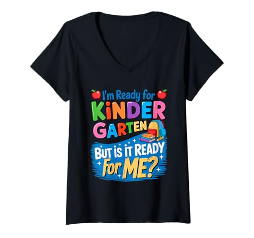 Damen Kindergarten Zurück in die Schule Erster Kindergartentag T-Shirt mit V-Ausschnitt von Back To School Kindergarten Kids Boys Girls Tee