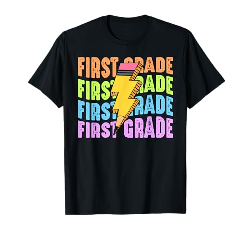 Retro 1. Klasse Lightning Bolt Bleistift Lehrer Schüler Kinder T-Shirt Retro 1. Klasse Lightning Bolt Bleistift Lehrer Schüler Kinder T-Shirt von Back To School Lightning Bolt Pencil Teacher Kids