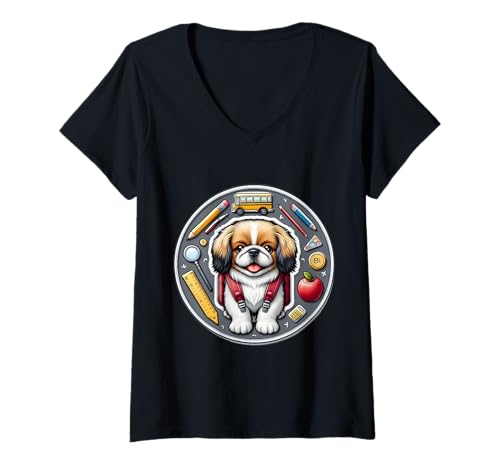 Damen Back To School Pekinese Dog Boys Girls Owner Student Kids T-Shirt mit V-Ausschnitt Damen Back To School Pekinese Dog Boys Girls Owner Student Kids T-Shirt mit V-Ausschnitt von Back To School Pekingese Dog Products