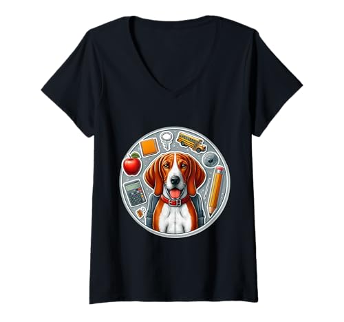 Damen Back To School Redbone Coonhound Hund Jungen Mädchen Schüler Kinder T-Shirt mit V-Ausschnitt von Back To School Redbone Coonhound Dog Products