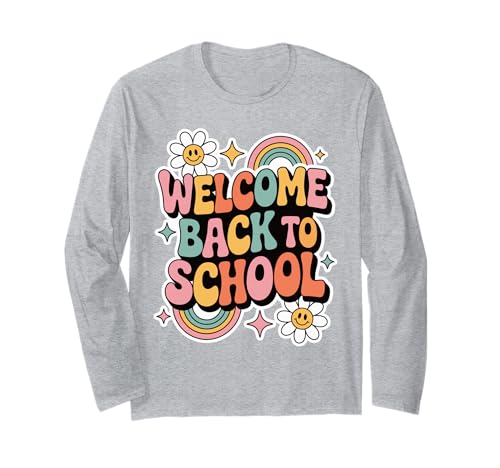 Retro-Welcome Back to School Teacher Appreciation Kids Girls Langarmshirt von Back To School Retro Teacher Student Daisy Rainbow