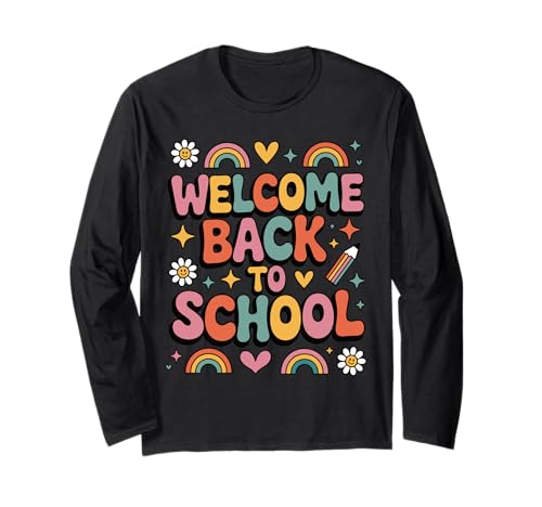 Retro-Welcome Back to School Teacher Appreciation Kids Girls Langarmshirt von Back To School Retro Teacher Student Daisy Rainbow