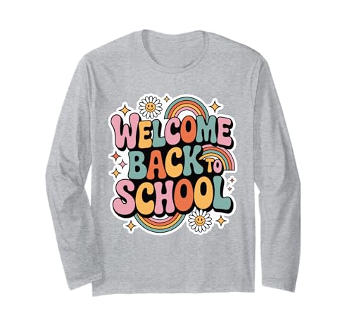 Retro-Welcome Back to School Teacher Appreciation Kids Girls Langarmshirt von Back To School Retro Teacher Student Daisy Rainbow