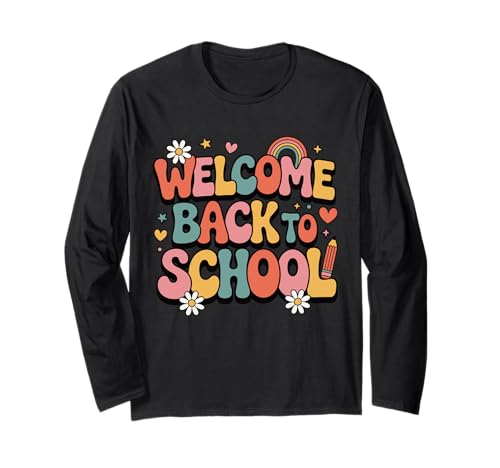 Retro-Welcome Back to School Teacher Appreciation Kids Girls Langarmshirt von Back To School Retro Teacher Student Daisy Rainbow