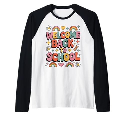 Retro-Welcome Back to School Teacher Appreciation Kids Girls Raglan von Back To School Retro Teacher Student Daisy Rainbow