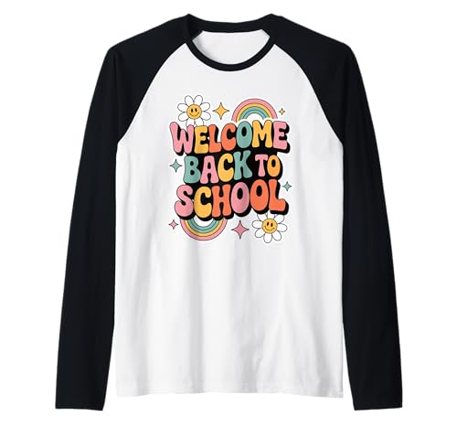 Retro-Welcome Back to School Teacher Appreciation Kids Girls Raglan von Back To School Retro Teacher Student Daisy Rainbow