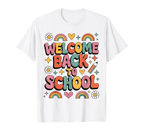 Retro-Welcome Back to School Teacher Appreciation Kids Girls T-Shirt von Back To School Retro Teacher Student Daisy Rainbow