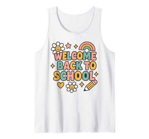 Retro-Welcome Back to School Teacher Appreciation Kids Girls Tank Top Retro-Welcome Back to School Teacher Appreciation Kids Girls Tank Top von Back To School Retro Teacher Student Daisy Rainbow