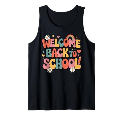 Retro-Welcome Back to School Teacher Appreciation Kids Girls Tank Top Retro-Welcome Back to School Teacher Appreciation Kids Girls Tank Top von Back To School Retro Teacher Student Daisy Rainbow